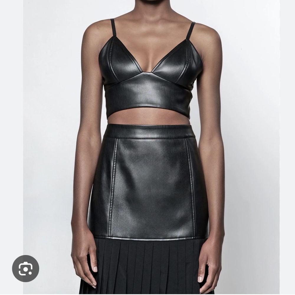 Bardot Black Faux Leather Crop Top